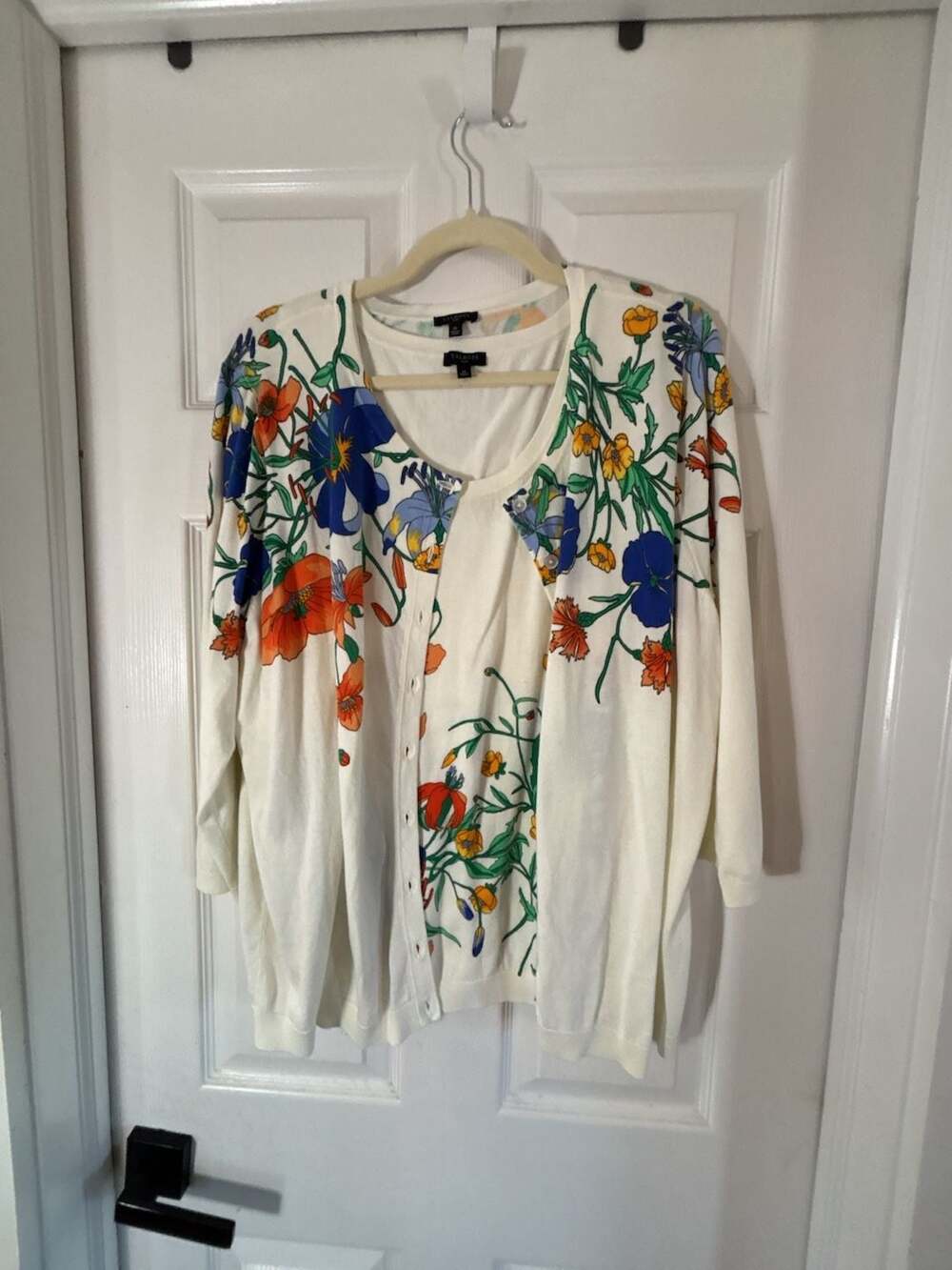 Talbots Plus Size 2X Ivory Botanical Floral Cardigan and Tank Top Twin Set